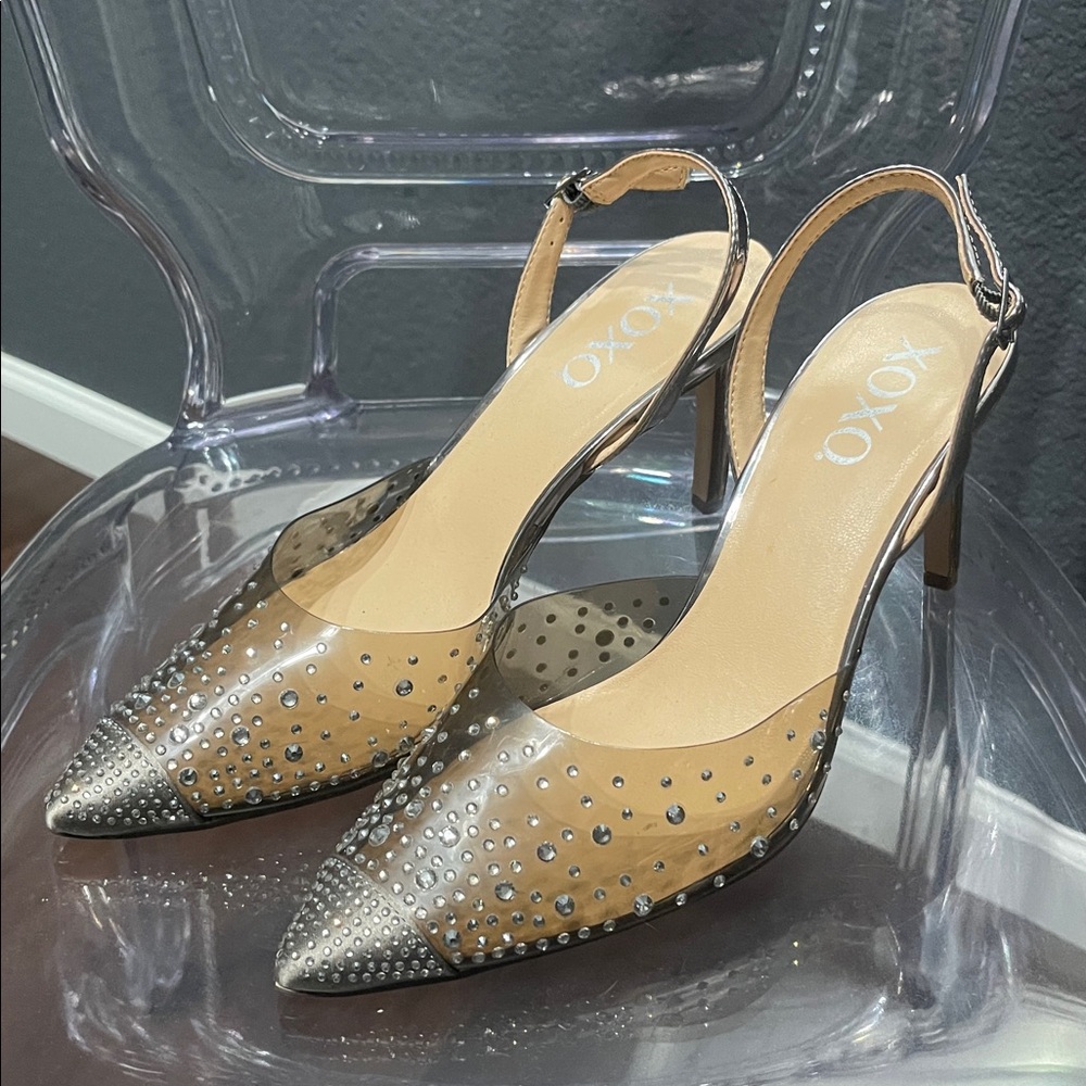 XOXO Lilly Slingback Heels In Smoke Rhinestone Embellished Women’s Size 8.5